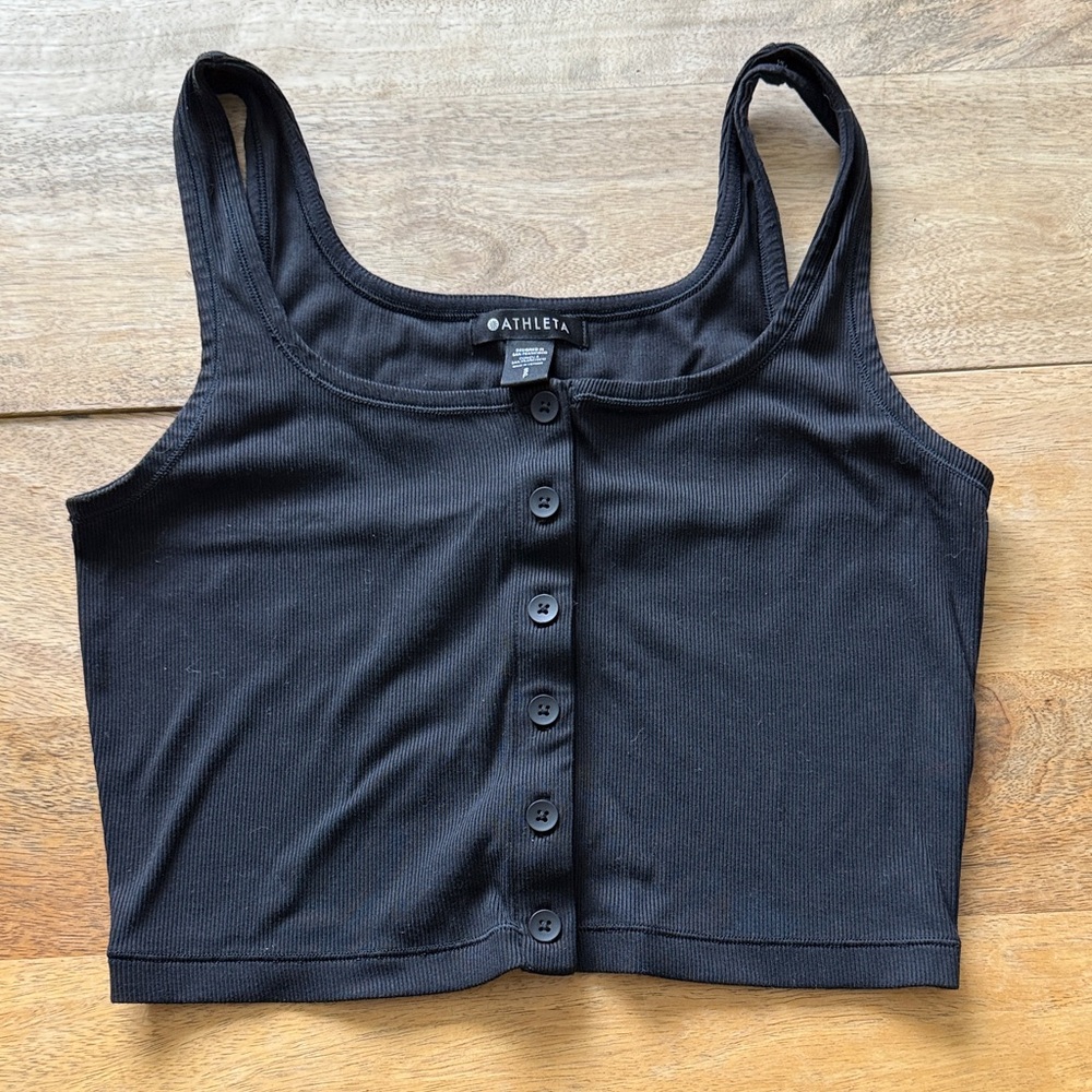 Athleta Black Button-Up ribbed Crop Top